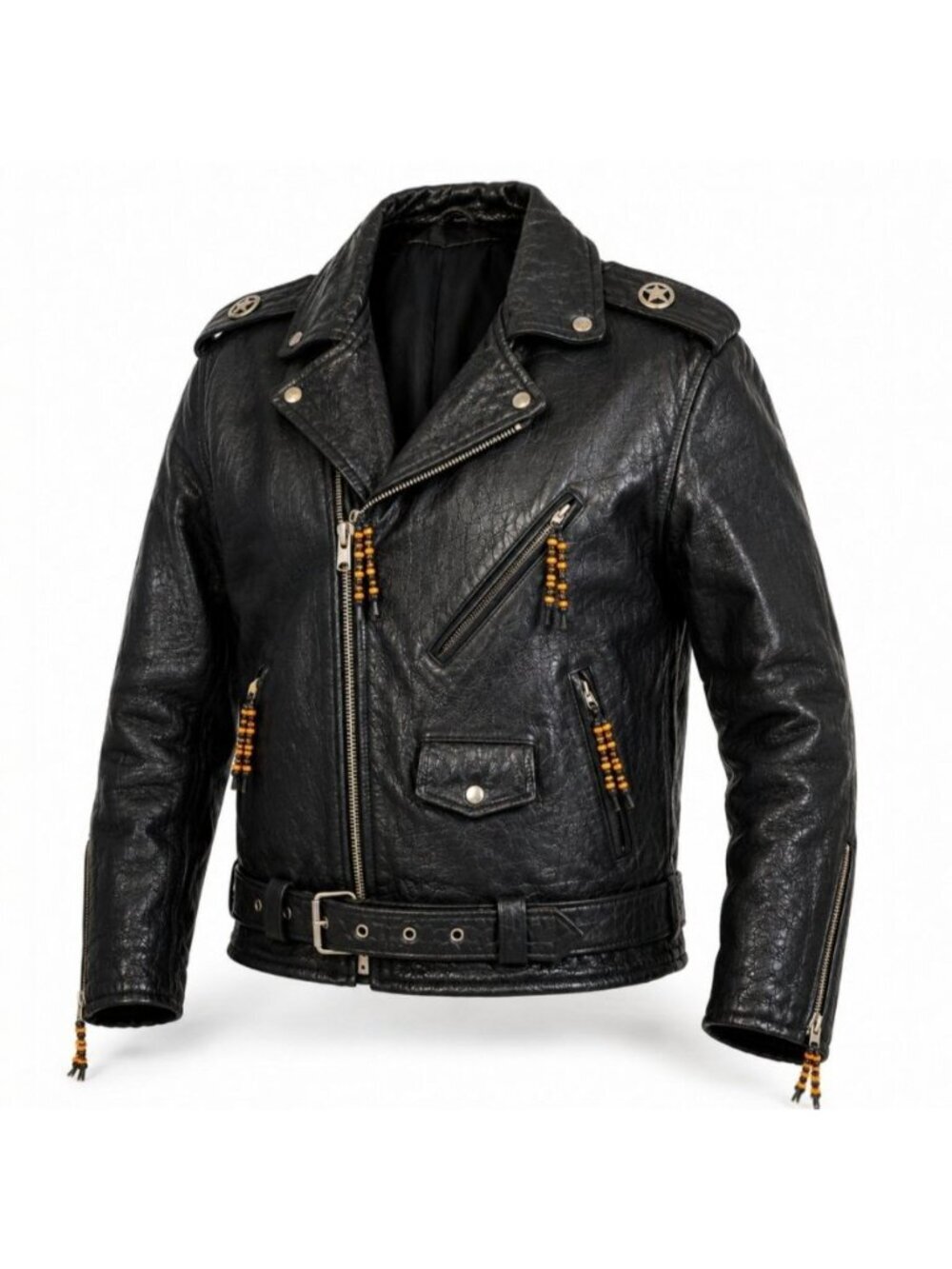 Vintage Wilsons Leather Motorcycle Jacket XL Thinsulate Beaded Zippers Belted